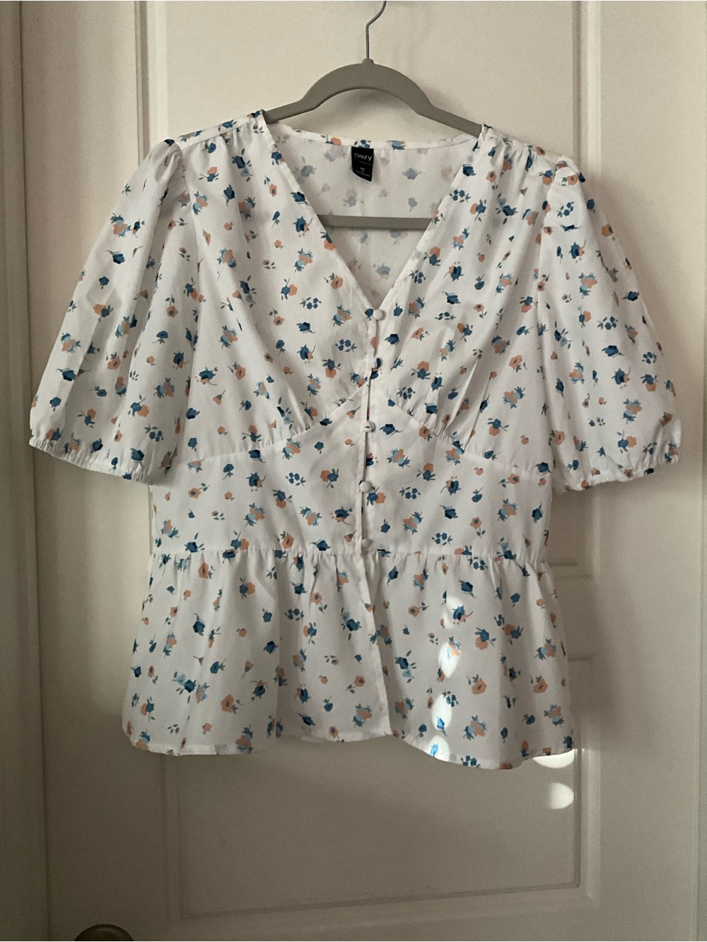 DAZY XL Floral Puff Sleeve Peplum Blouse Cottagecore Top